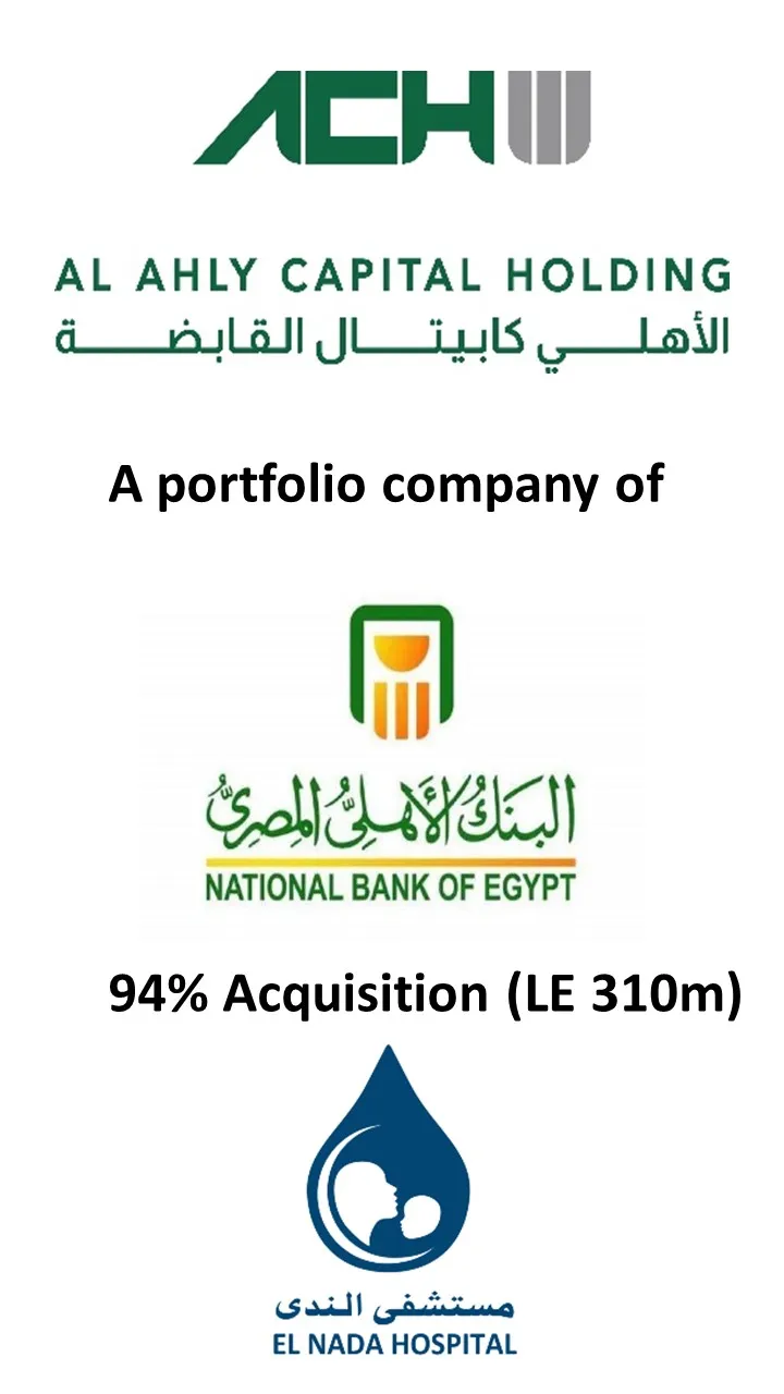 Al Ahly Capital Holding (a portfolio company of National Bank of Egypt) — 94% acquisition of El Nada Hospital (LE 310m)